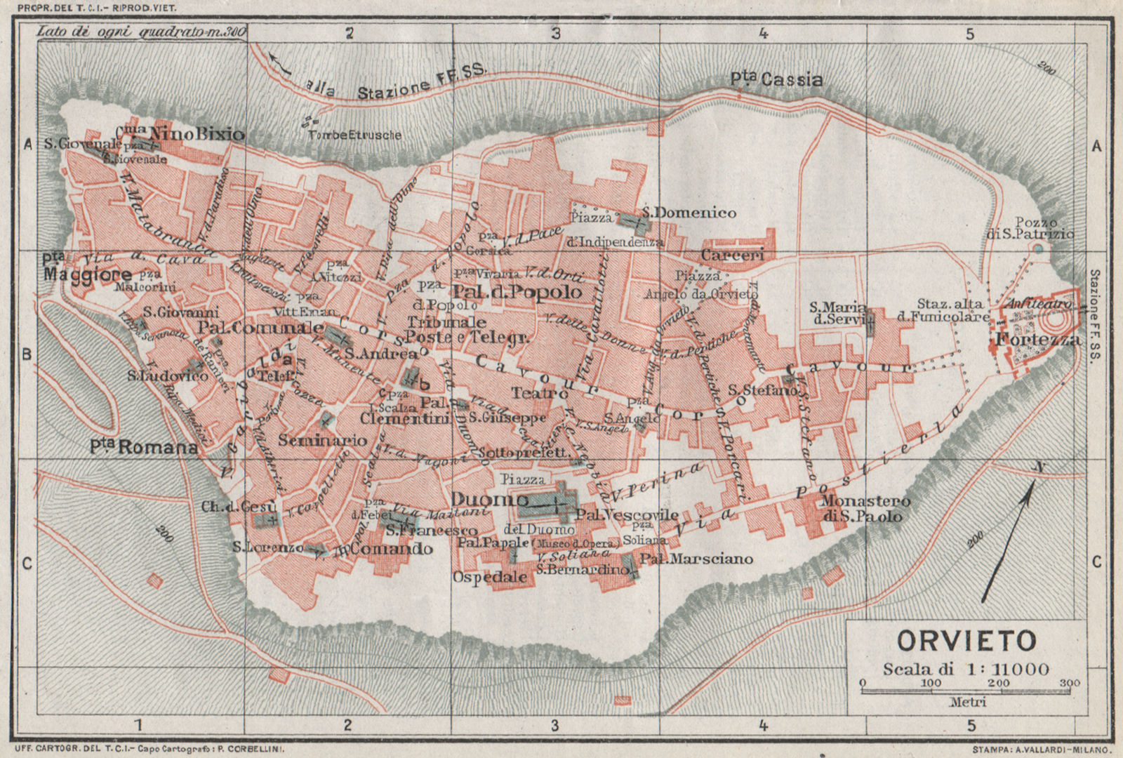 ORVIETO. Vintage town city map plan. Italy 1924 old antique chart